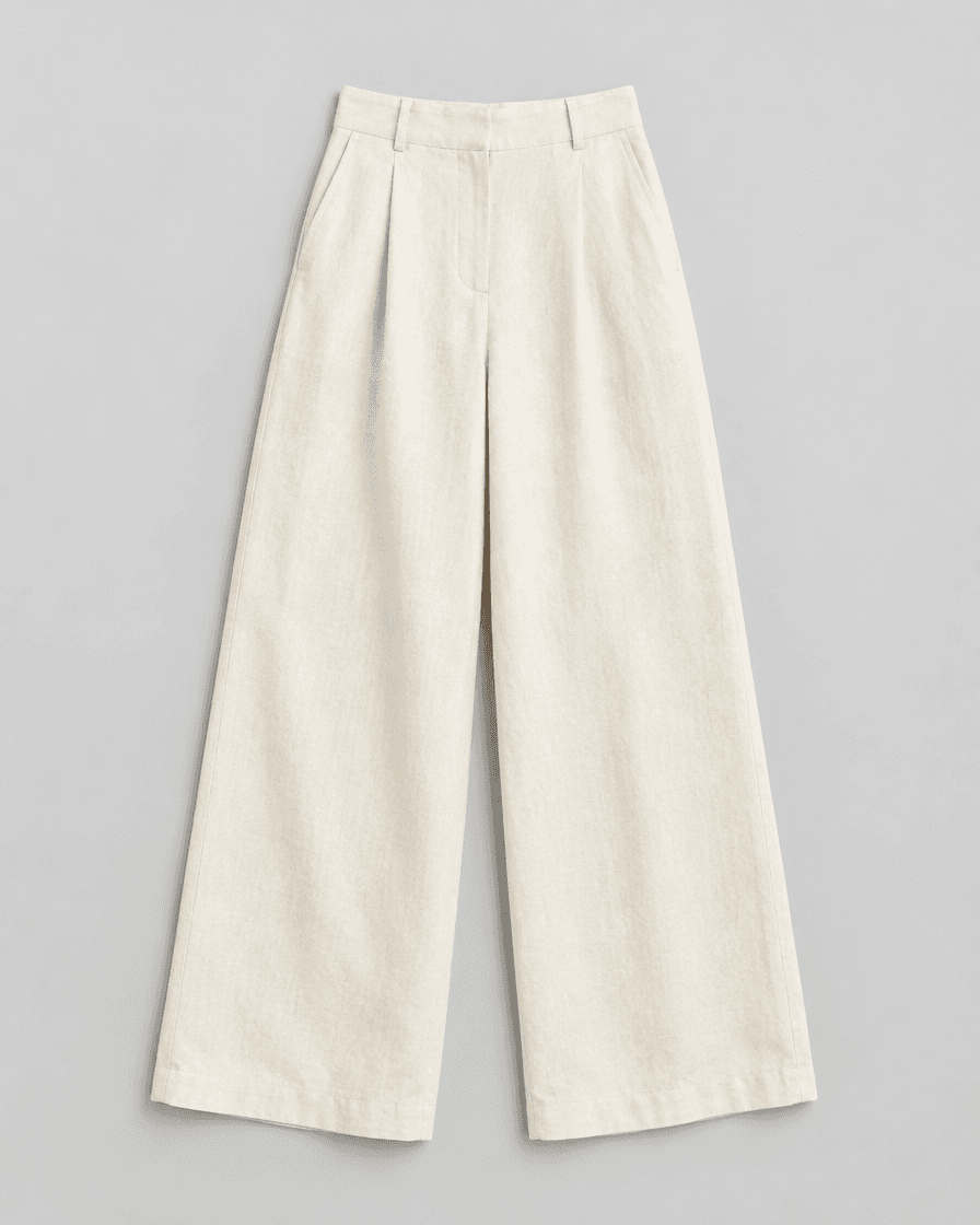 High-Waist Wide-Leg Linen Trousers - Cream - view 1
